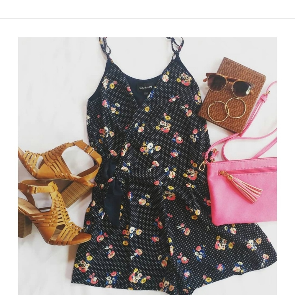 Navy floral polka dot summer romper